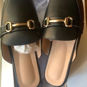 NEW Black Slip on Loafers with Gold Horsebit EU 39